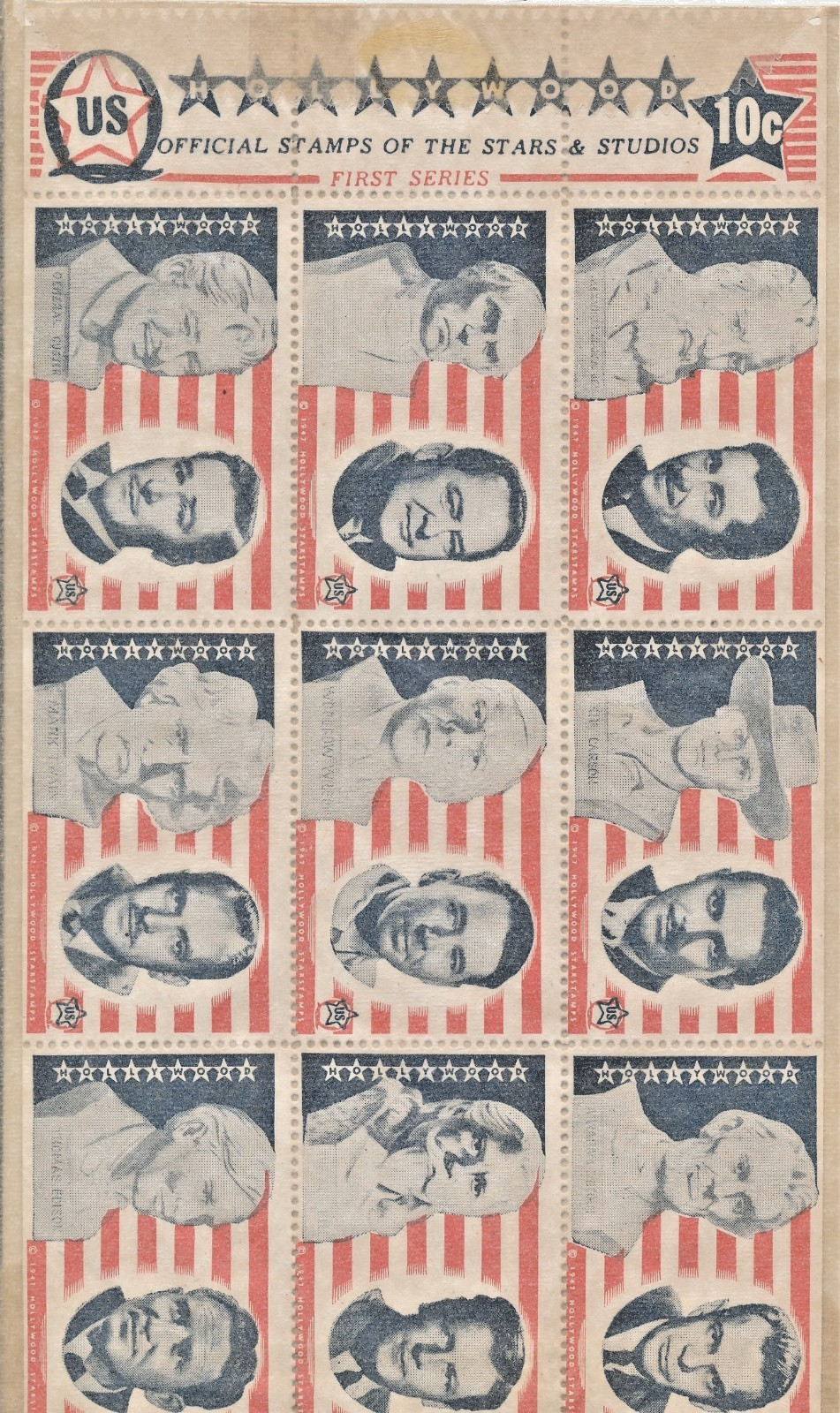 HOLLYWOOD OFFICIAL STAMPS OF THE STARS & STUDIOS FIRST SERIES SHEET US