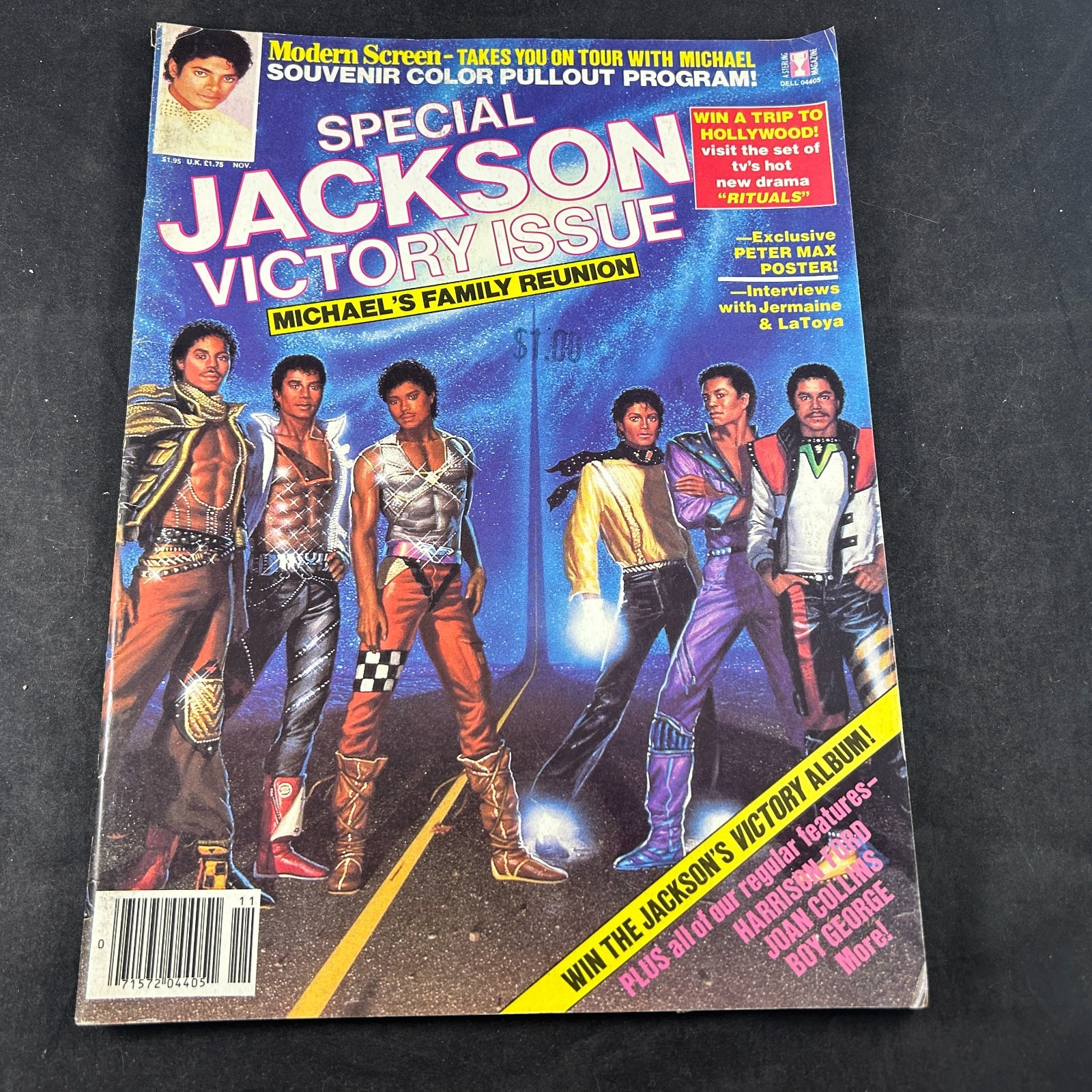 1984 MICHAEL JACKSON MODERN SCREEN MAGAZINE FAMILY REUNION PETER MAX POSTER RARE
