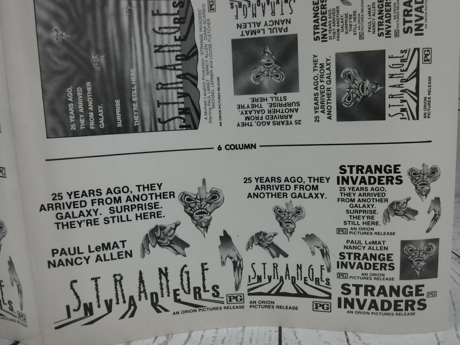 STRANGE INVADERS Movie Mini Ad Sheet VTG Advertising Poster Clip Art Film Sci-Fi