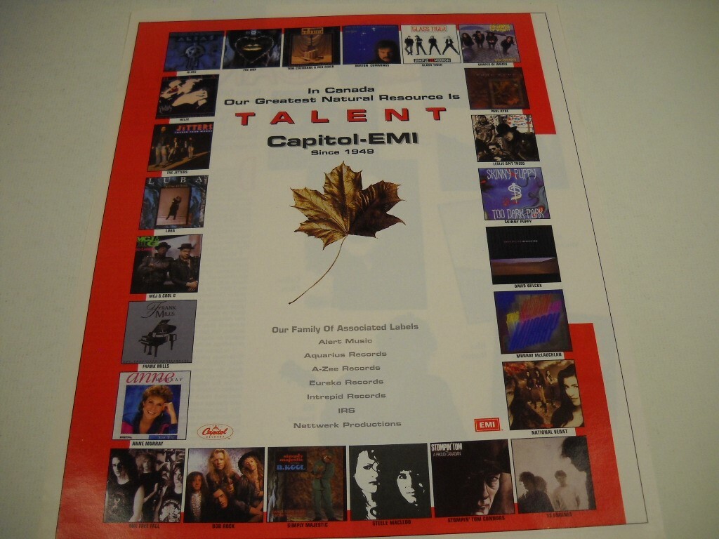 CANADA 1991 Promo Poster Ad GLASS TIGER Tom Cochrane SKINNY PUPPY The Jitters