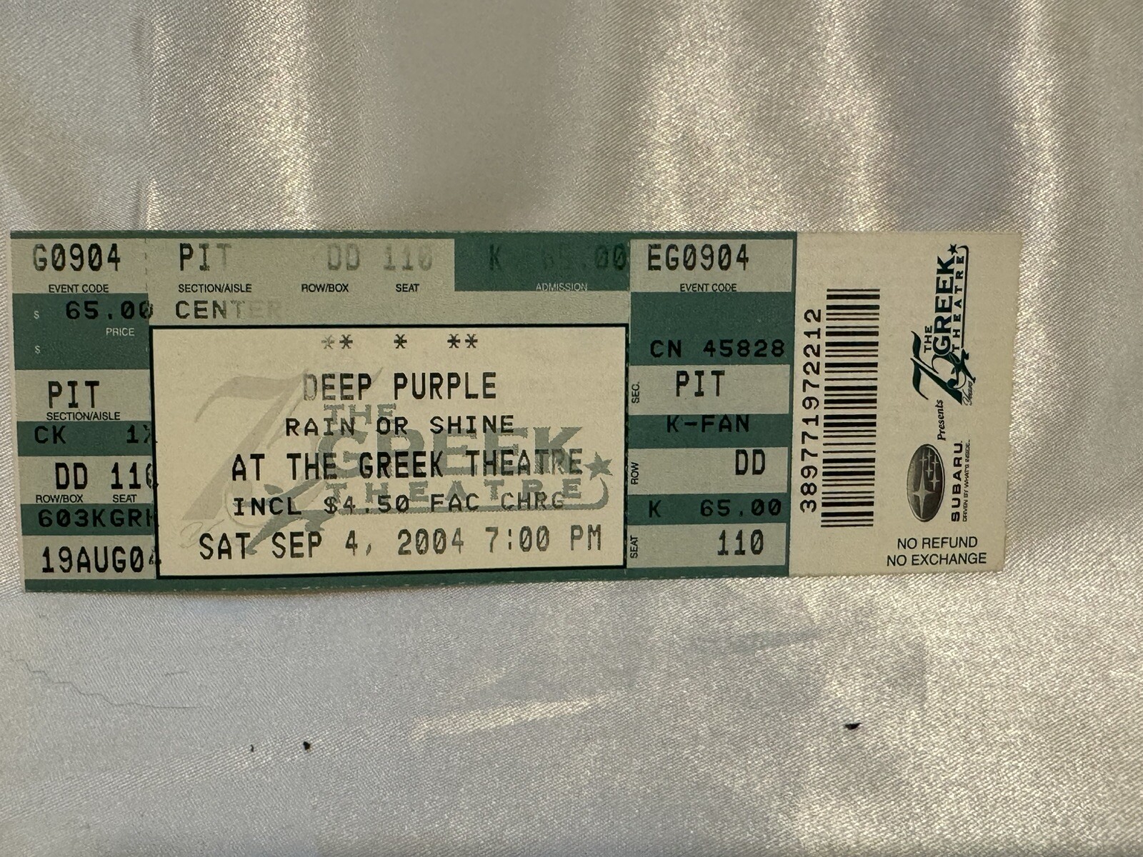 DEEP PURPLE concert ticket stubs – Set 2 September 4, 2004 Vintage