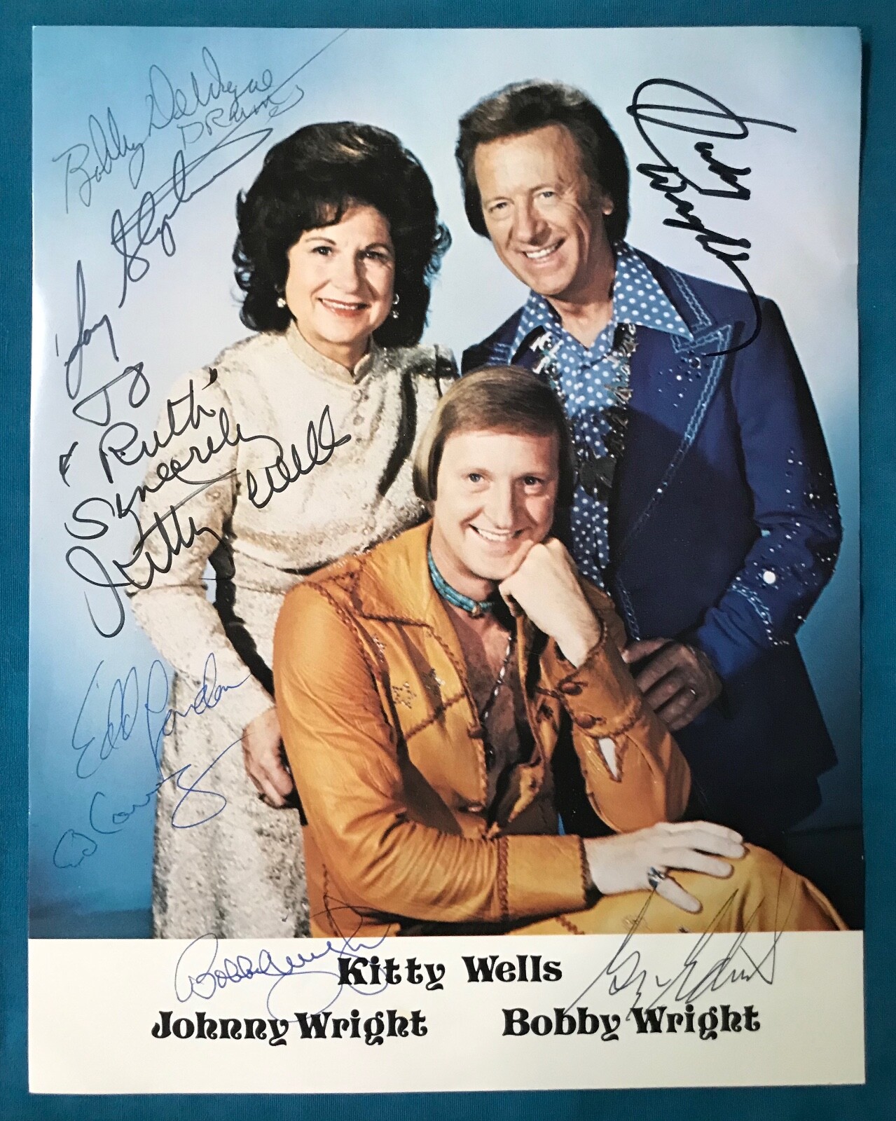 KITTY WELLS JOHNNY & BOBBY WRIGHT~SIGNED 8×10 PHOTO~COUNTRY SINGERS~AUTOGRAPH