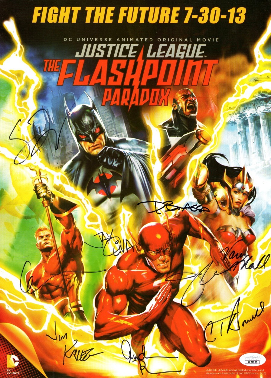 Justice League Flashoint Cast Autographed 11X14 Photo Elwes Daly +7 JSA XX29923