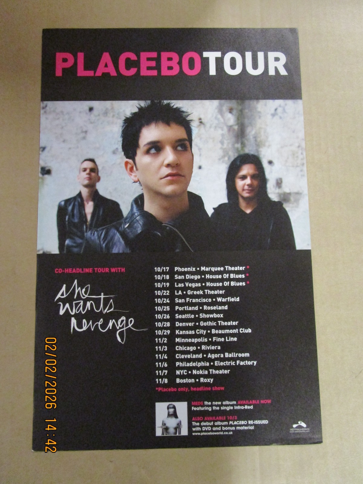 PLACEBO Meds Tour / Promo Poster New! Unused! 2006 Astralwerks Virgin Records