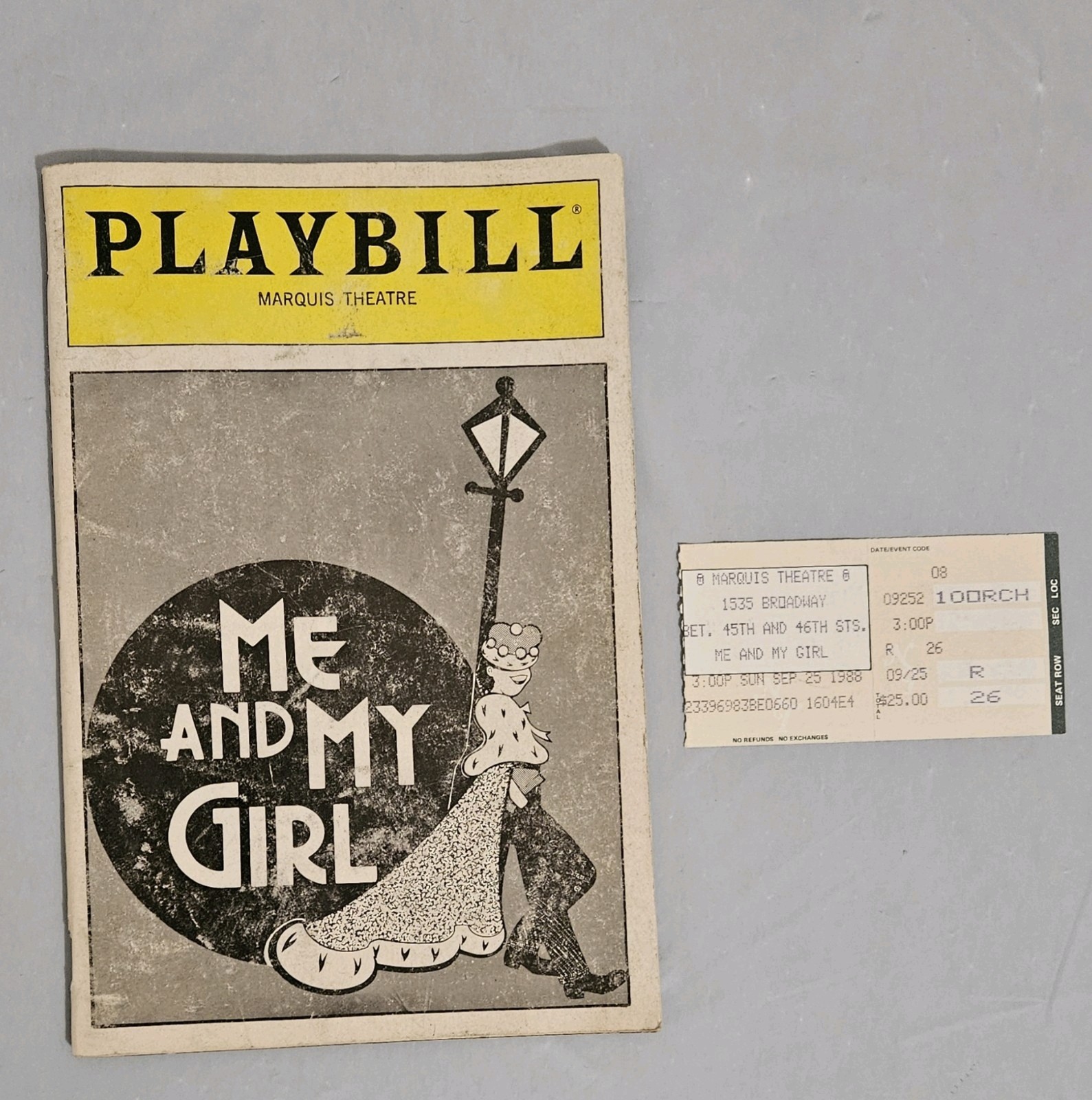 Me and My Girl Playbill 1988 Marquis Theatre, JIM Dale w/ Ticket