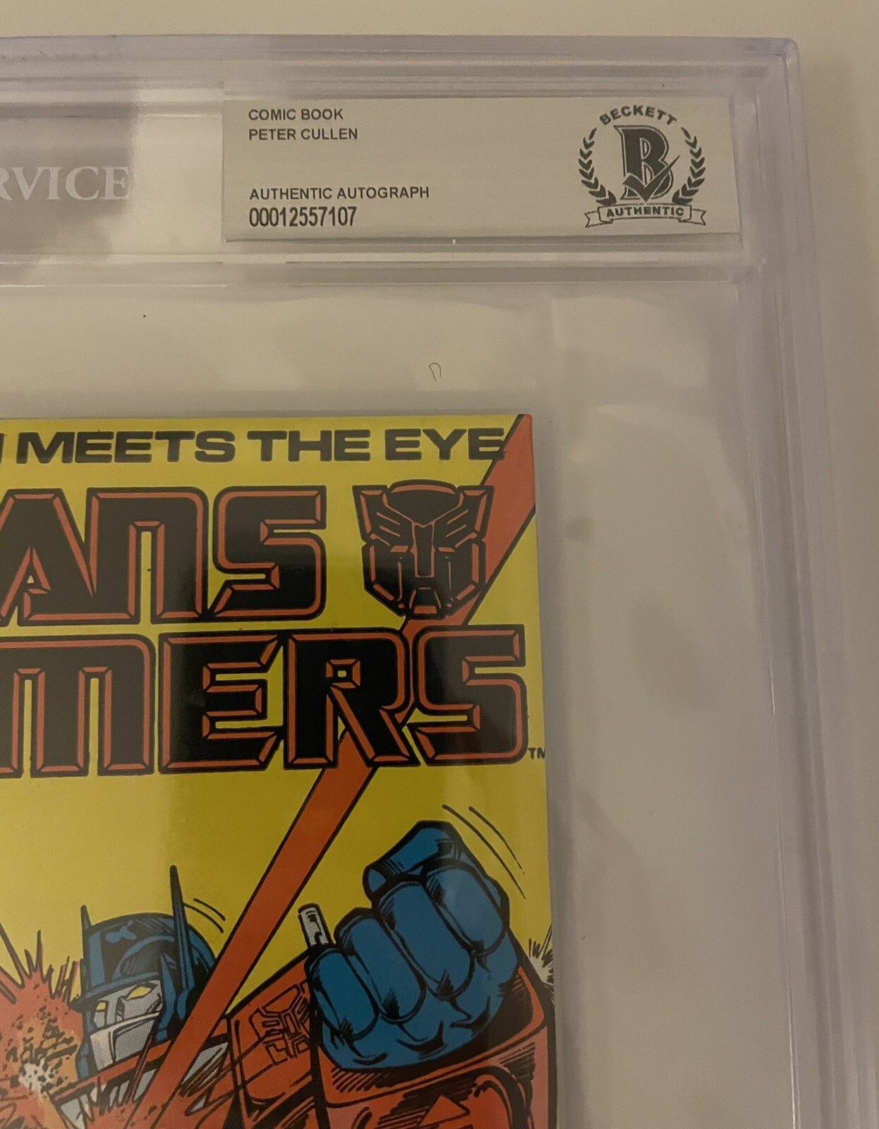 Peter Cullen Signed Transformers #34 Optimus Prime Authentic BAS Comic Slab
