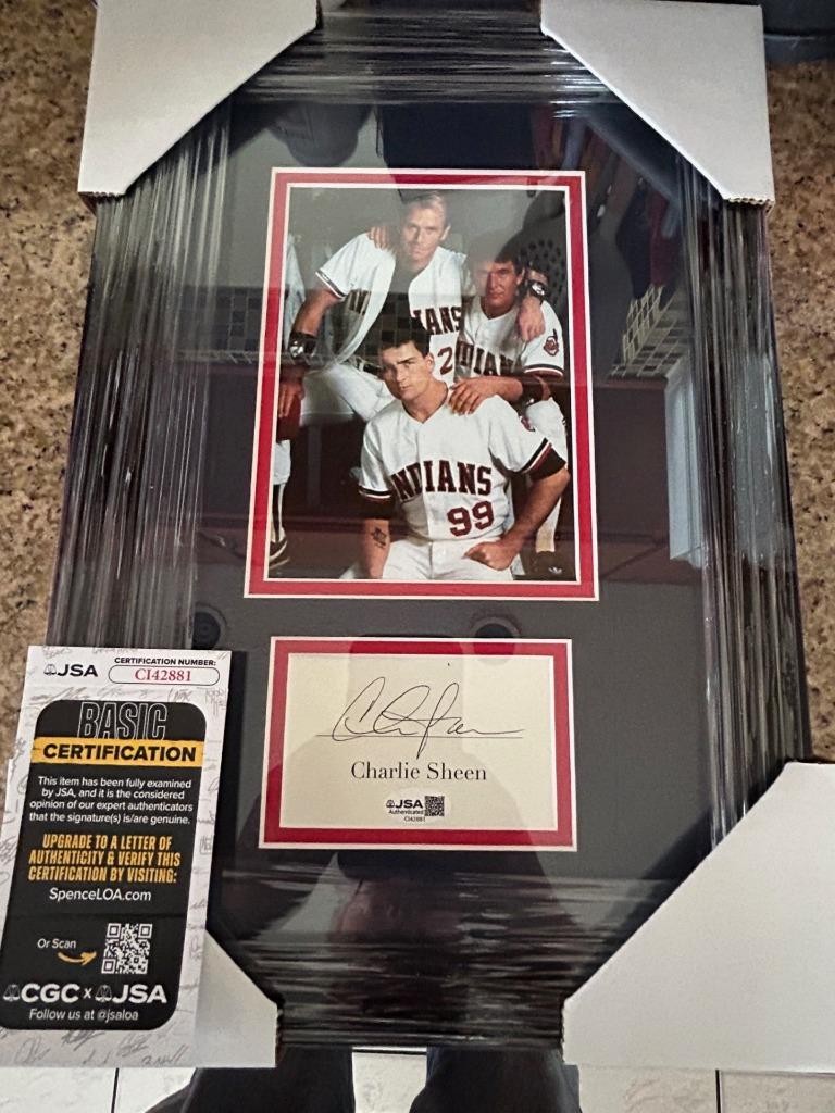 CHARLIE SHEEN MAJOR LEAGUE RICKY VAUGHN RARE SIGNED 10×14 CUSTOM FRAME JSA COA