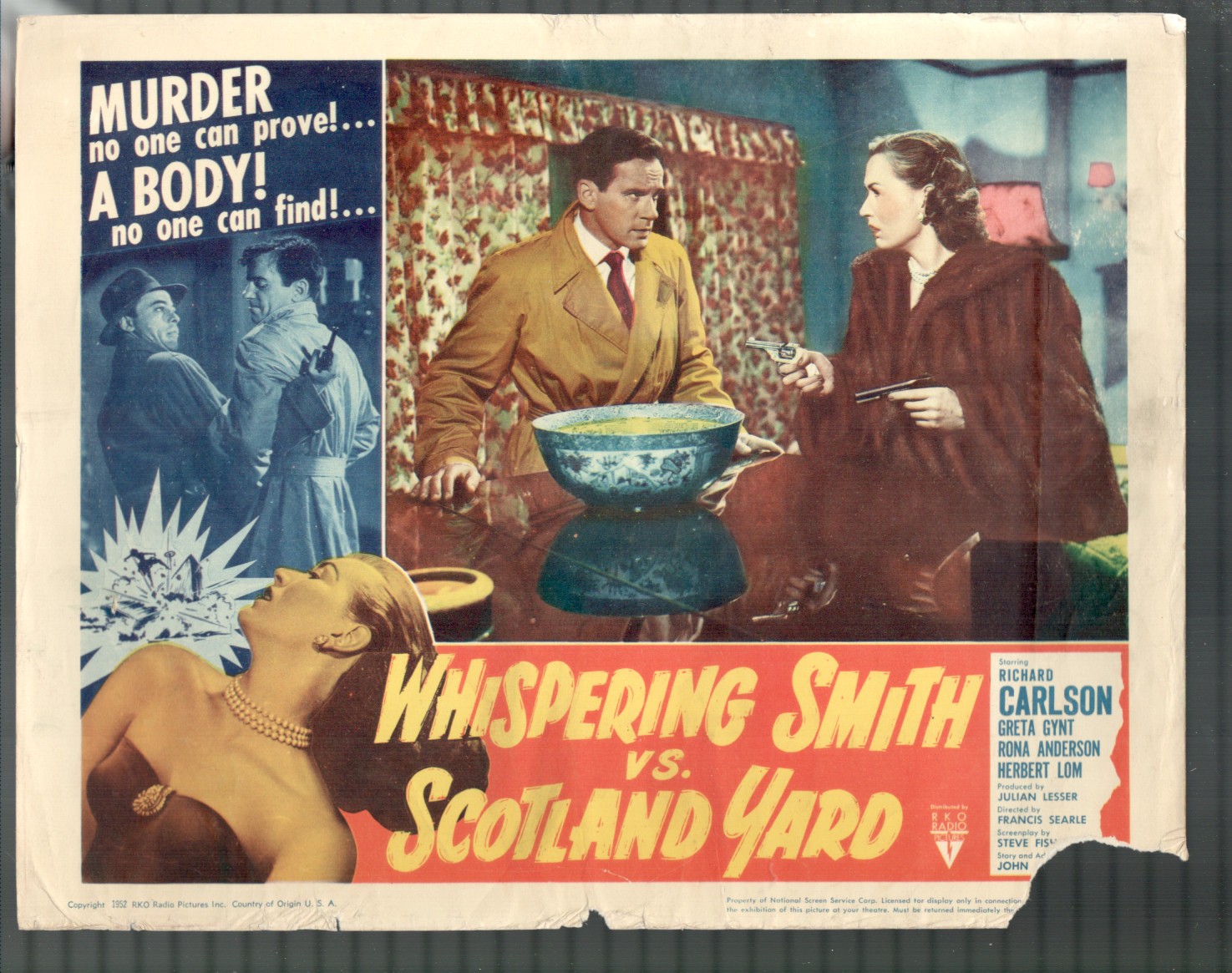 Whispering Smith vs. Scotland Yard 11×14 Lobby Card Richard Carlson Greta Gynt C
