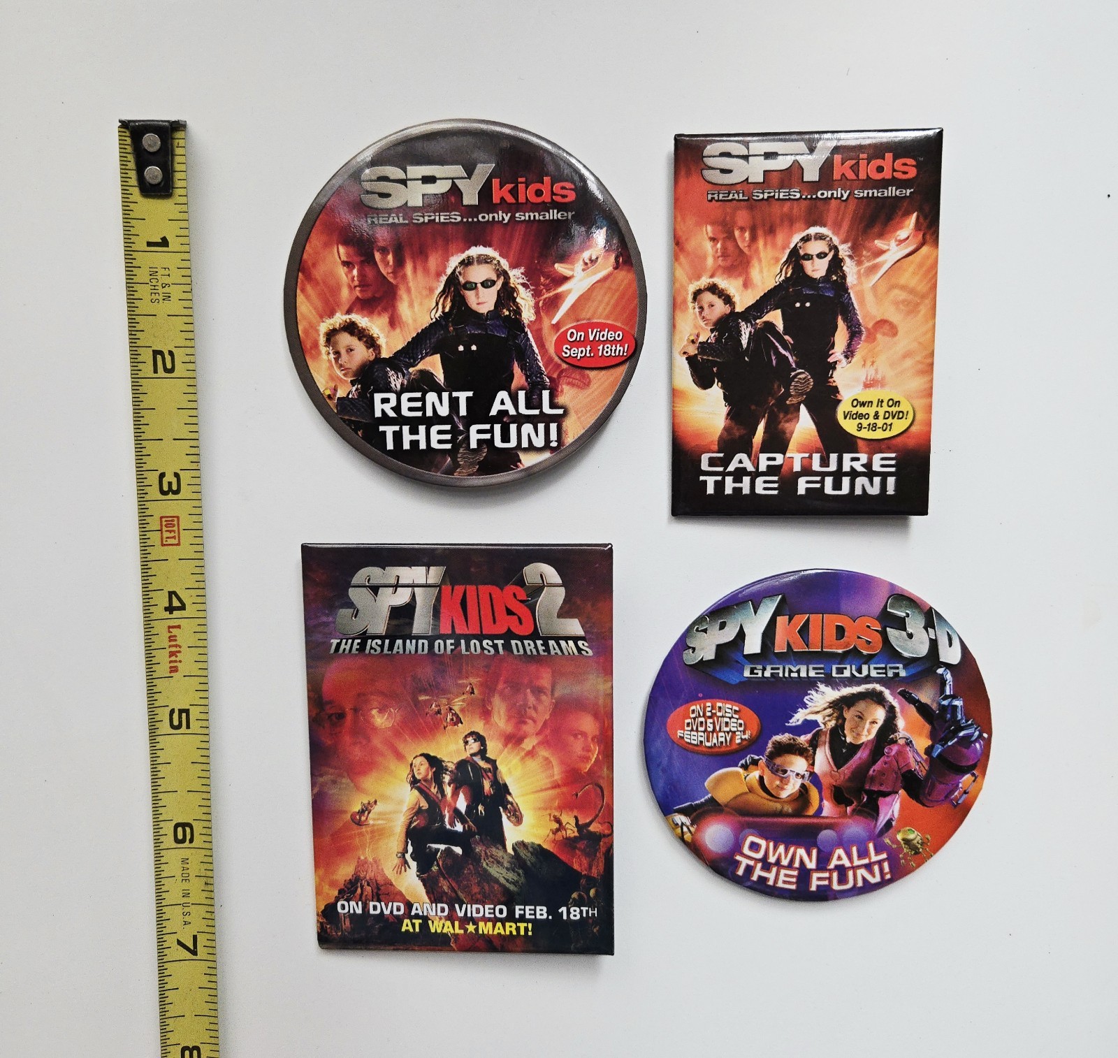 VINTAGE SPY KIDS MOVIE PROMO BUTTON LOT ROBERT RODRIGUEZ FILM 1 2 3 3D PIN SET