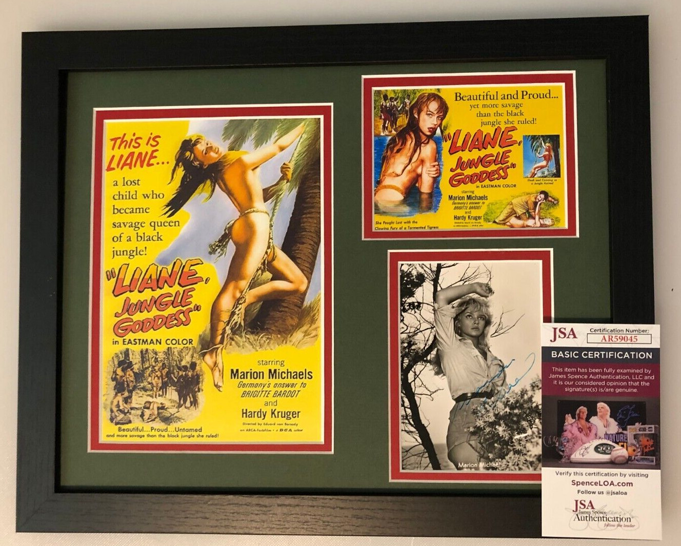 MARION MICHAEL (1940-2007) SIGNED FRAMED PHOTO DISPLAY “LIANE ” JSA COA
