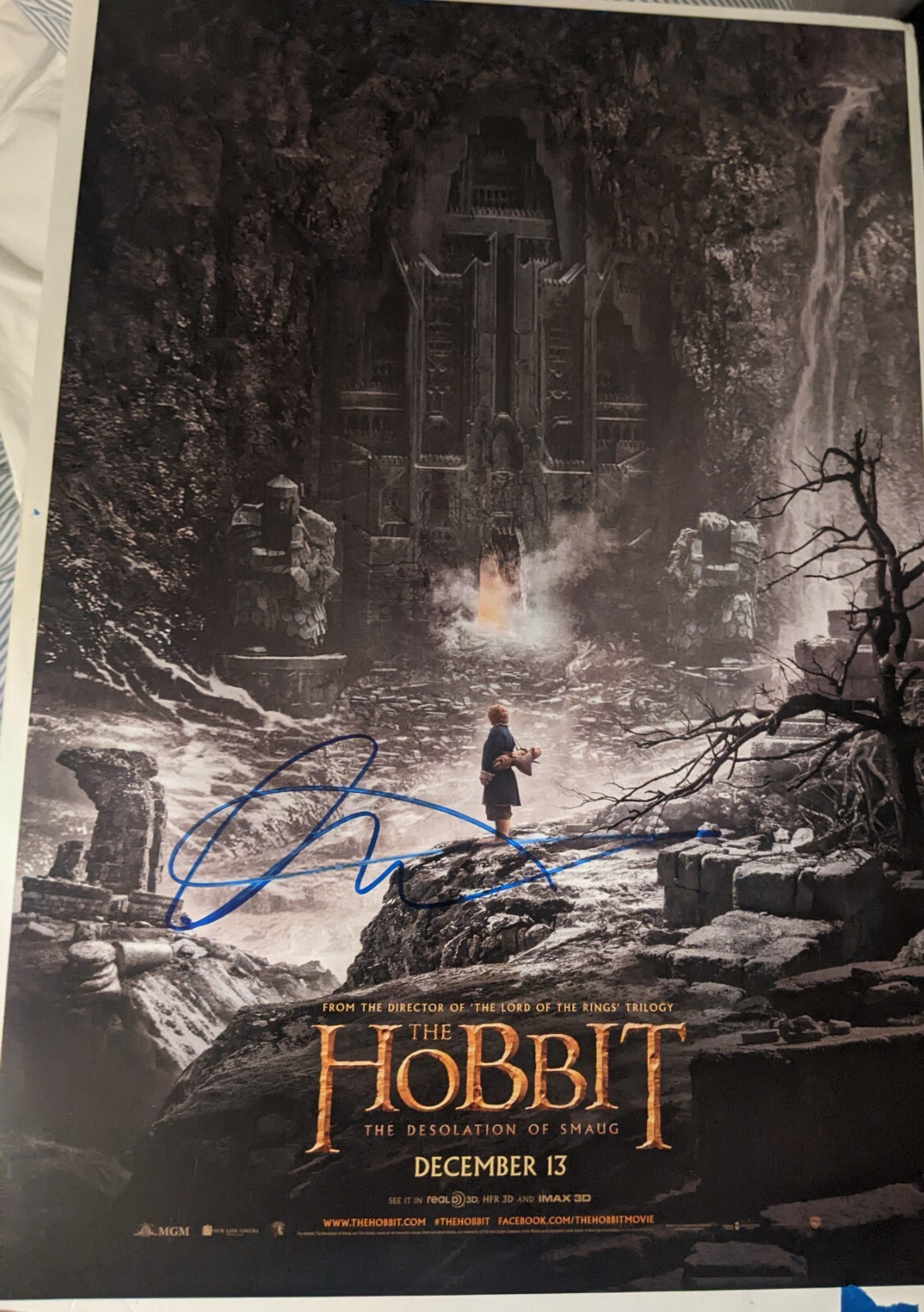 LUKE EVANS signed The Hobbit: Desolation of Smaug 11×17 poster