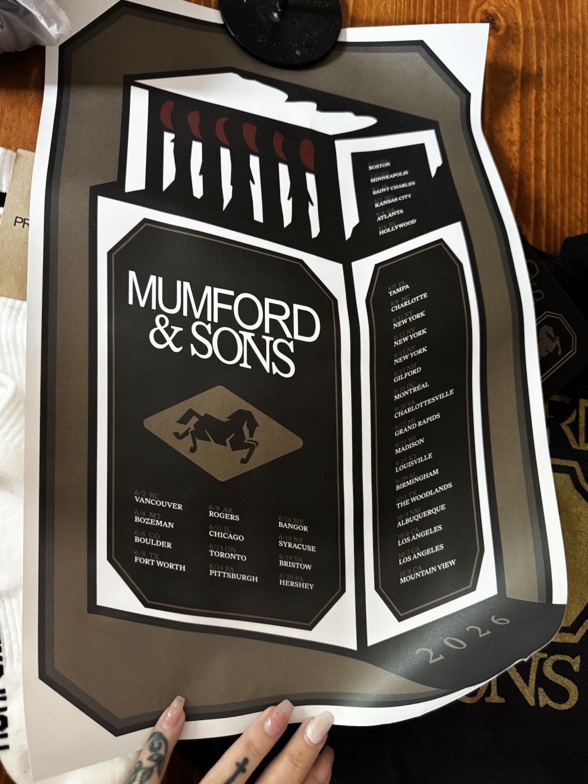 Mumford & Sons 2026 Prizefighter Tour Tote, Lanyard, Guitar Pick, Poster & Socks