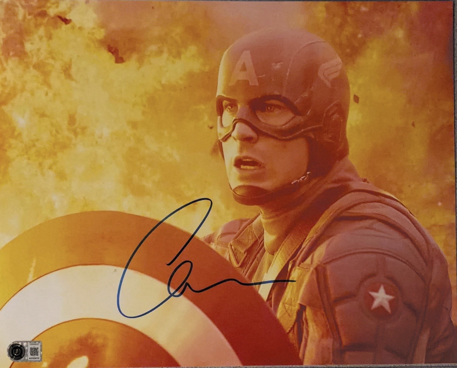 MARVEL CAPTAIN AMERICA CHRIS EVANS RARE AUTOGRAPHED SIGNED 11×14 PHOTO (BECKETT)