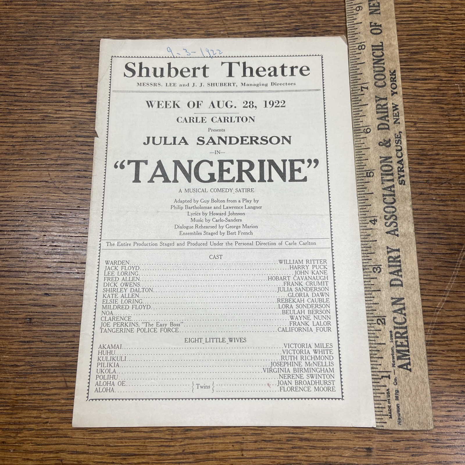 Rare 1922 Shubert Theatre Program Tangerine Musical Comedy Julia Sanderson