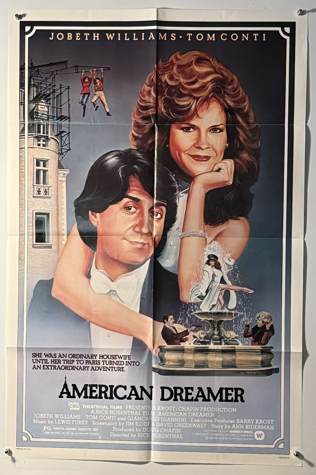 American Dreamer Movie Poster JoBeth Williams Tom Conti Vintage Folded Original
