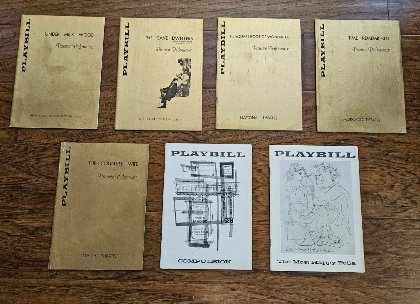 Collection of 7 Original 1957 Playbills, Compulsion, Under Milk Wood etc