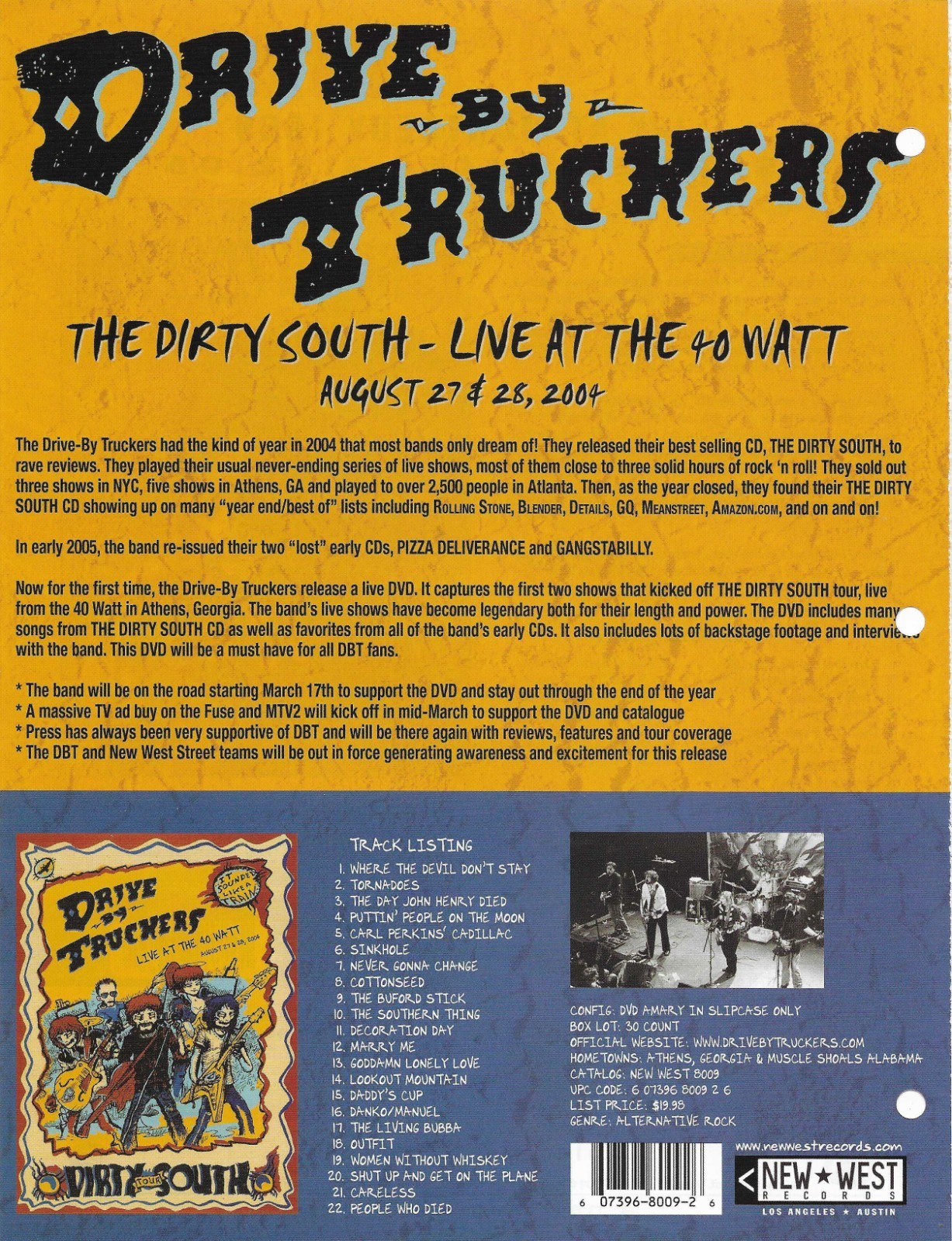 DRIVE BY TRUCKERS Rare 2005 PROMO TRADE AD Poster for Live 40 Watt MINT 8.5×11