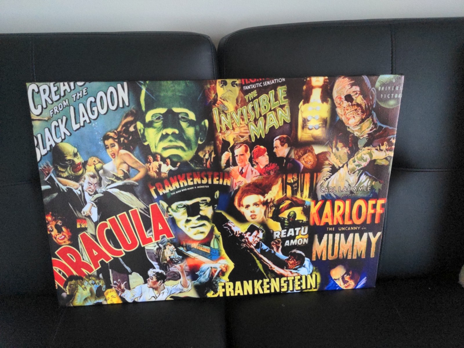 VINTAGE MONSTERS DRACULA FRANKENSTEIN MUMMY WOLF MAN + 23.5″ X 16″ FRAMED HTF