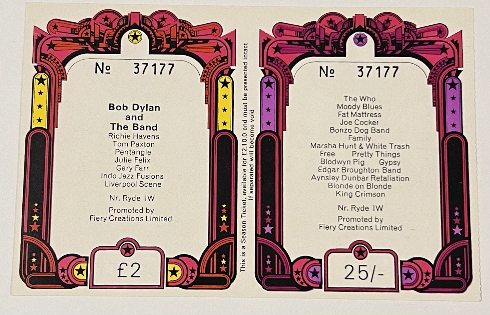 💎1969 ISLE OF WIGHT FESTIVAL BOB DYLAN AUG.30-31-WOOTTON, ENGLAND EX-CONDITION!