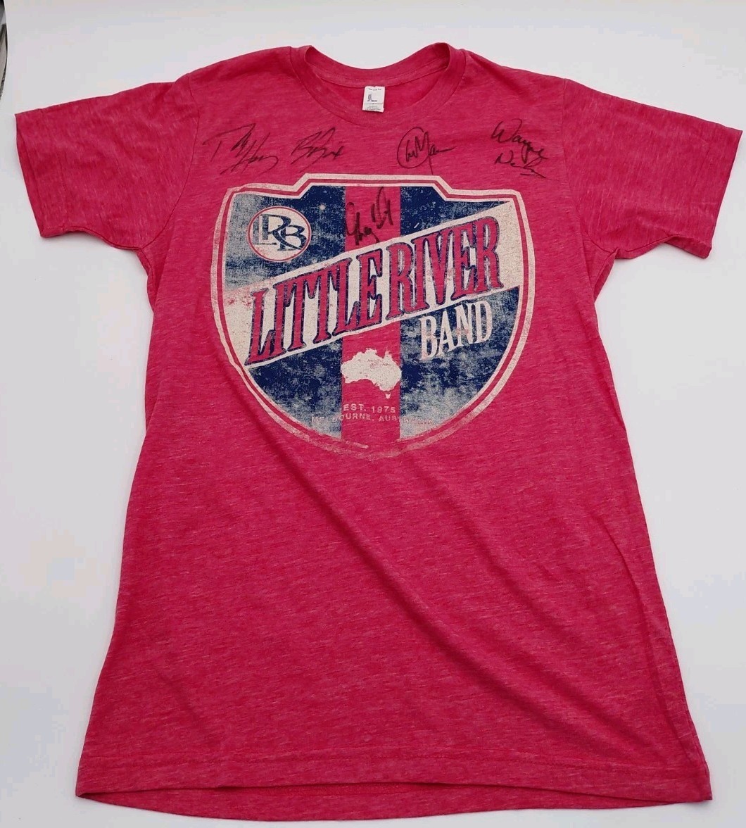 Little River Band Autographed Red T Shirt Tulex Blend Size Small- 5 Autographs