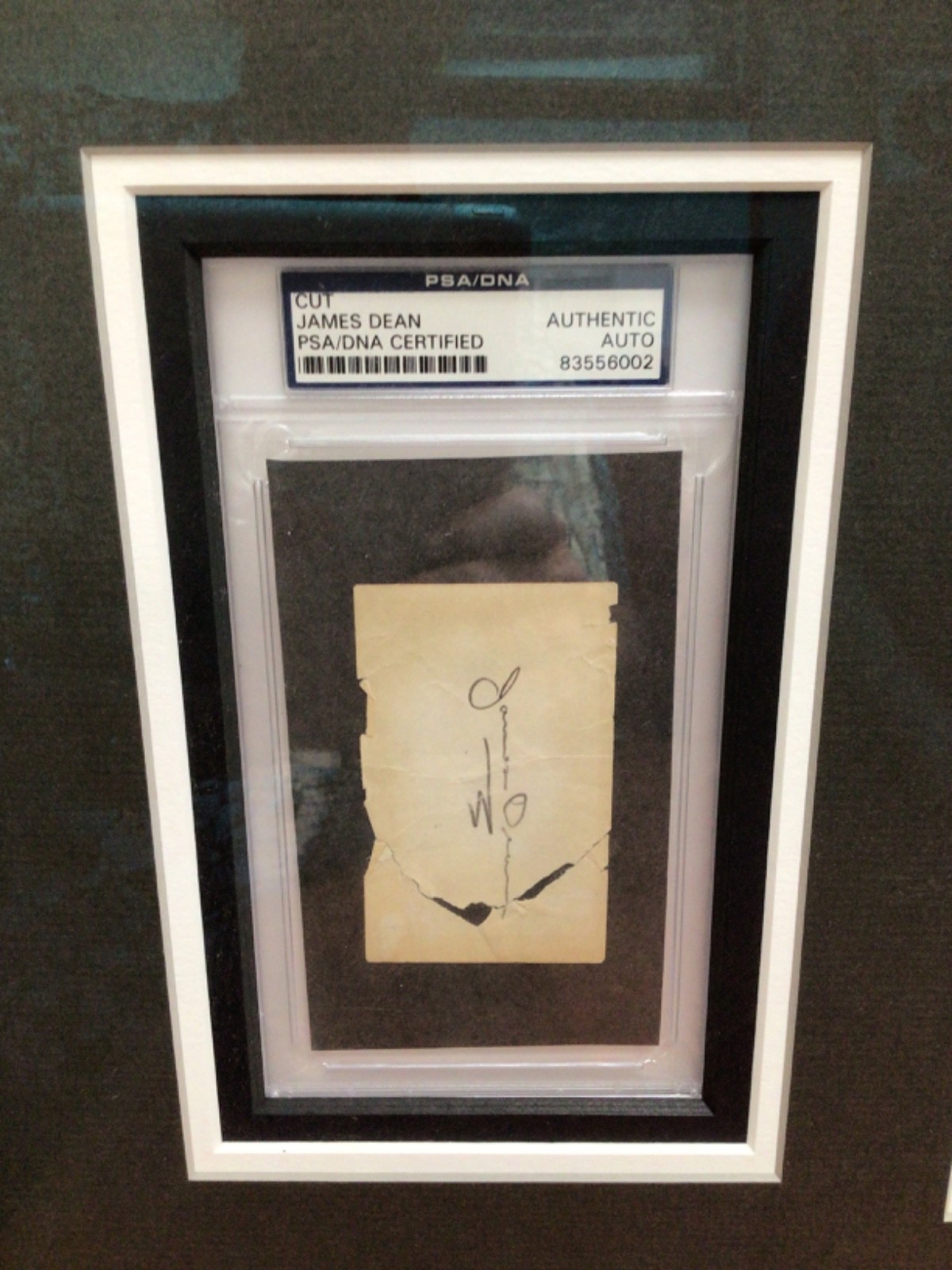 James Dean Signed Cut PSA/DNA framed with picture