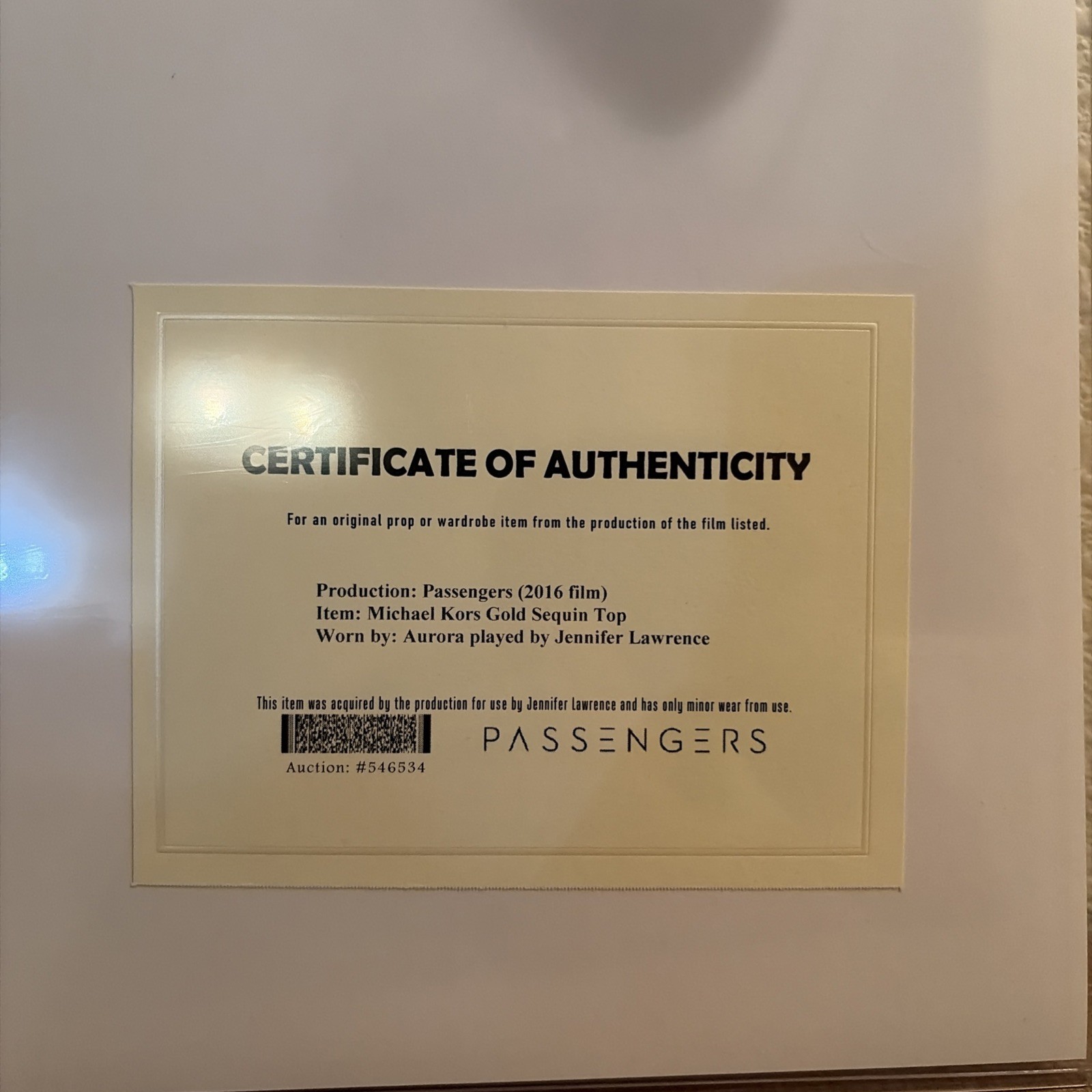 Jennifer Lawrence, Passengers, Gold sequin top with COA