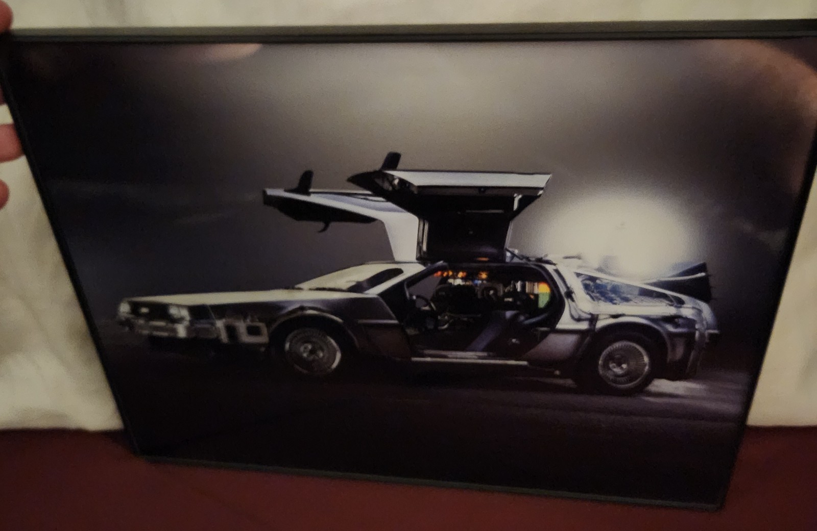 picture of back to the future delorean time machine car in glass frame NEW