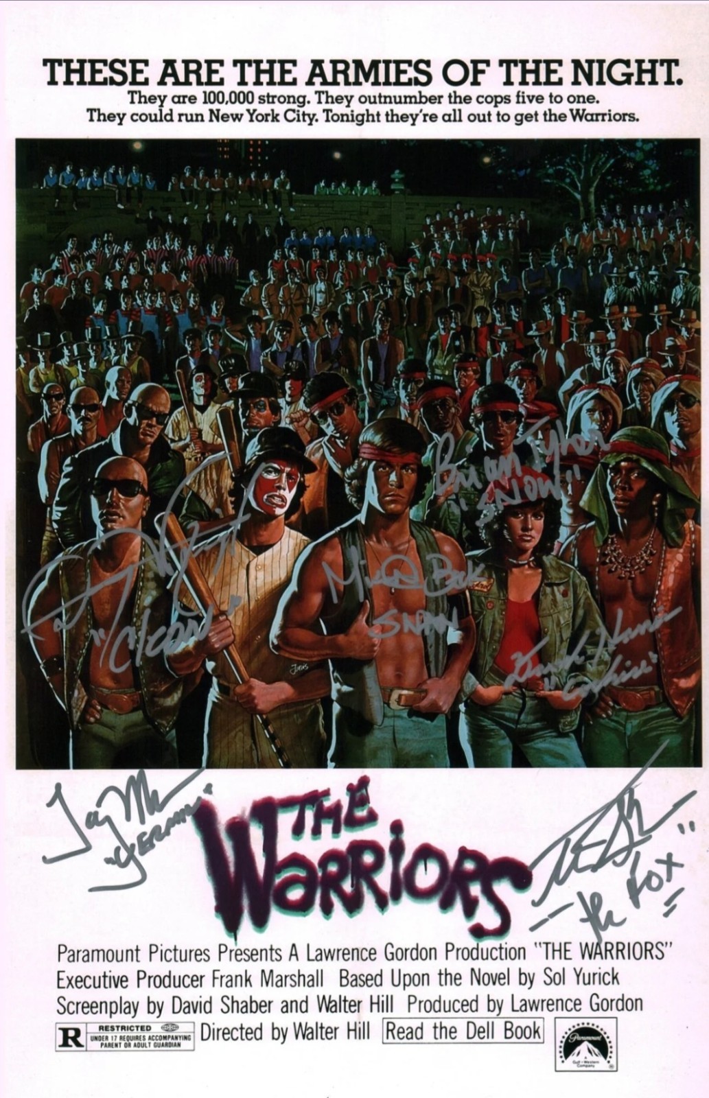 The Warriors 11×17 Cast x6 Signed Tyler, Harris, Wright, Beck, Waites, Michos