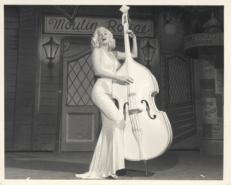 Mamie Van Doren Original Photo 1950s Las Vegas Nightclub Publicity w/ bow fiddle