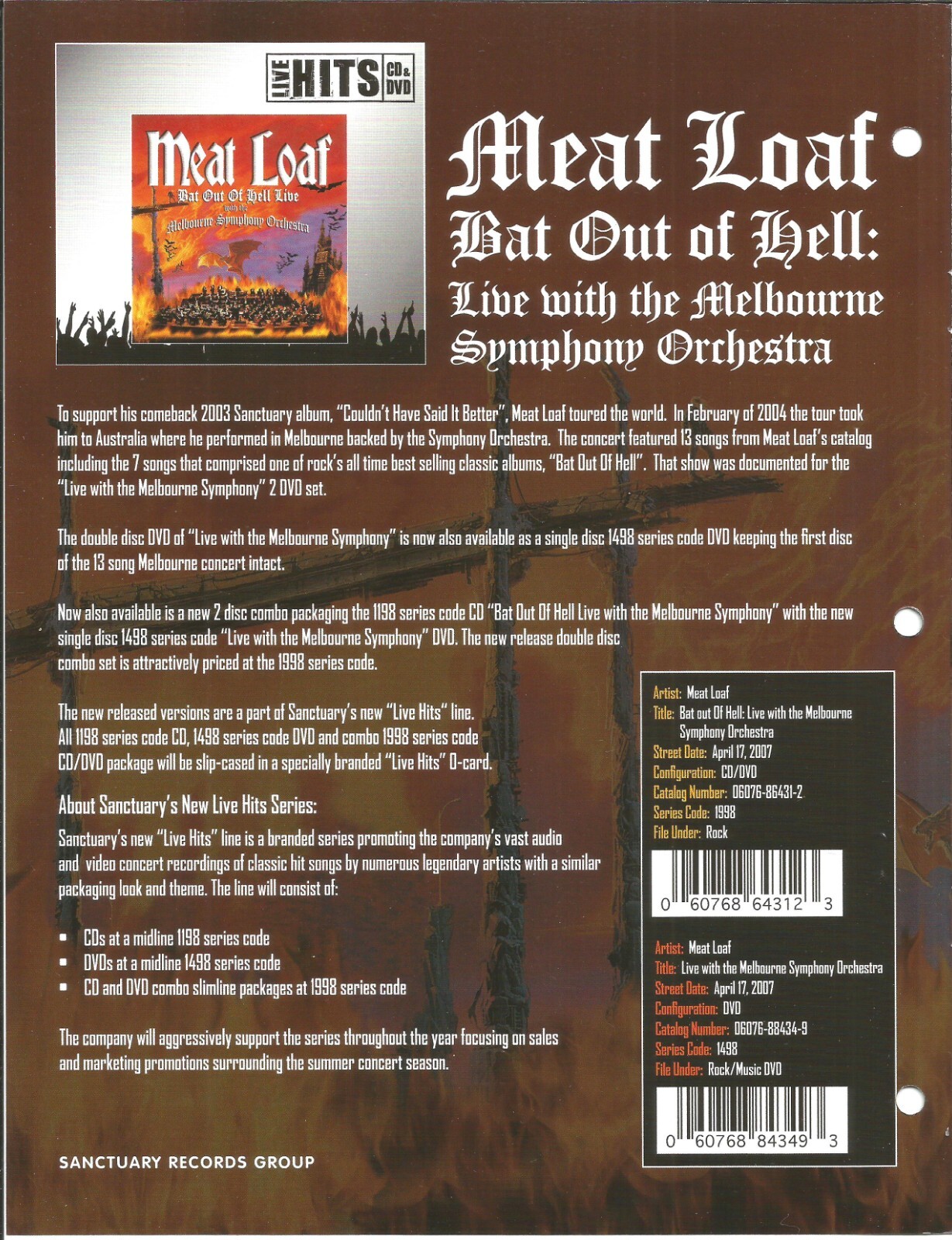 MEAT LOAF & WEATHER REPORT Rare DOUBLE SIDED PROMO TRADE AD Poster of 2007