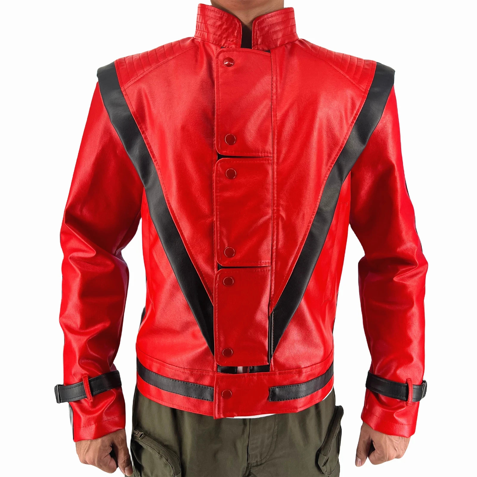 Mens Michael Jackson Thriller Jacket Red Real Sheepskin Leather MJ Cosplay