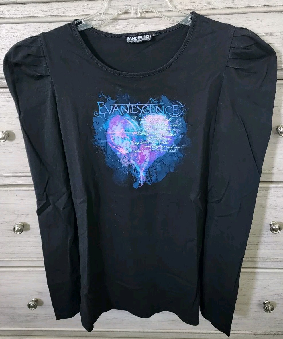 EVANESCENCE Amy Lee SUPER RARE & Vintage (2010) Puff Sleeve Lyric Tee Jrs Sz XL