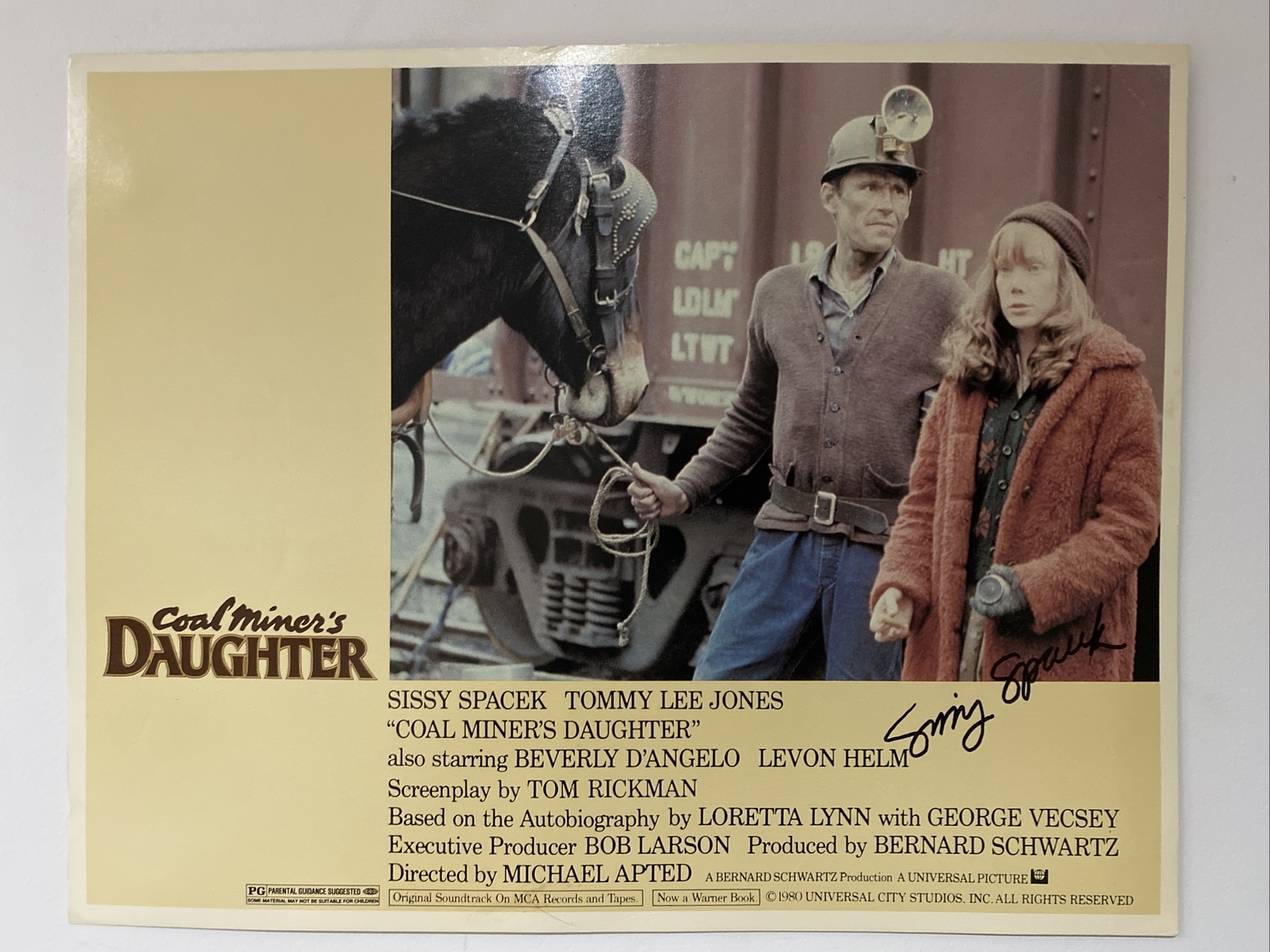 SISSY SPACEK Autographed Lobby Card Coal Miner’s Daughter; uncertified signature
