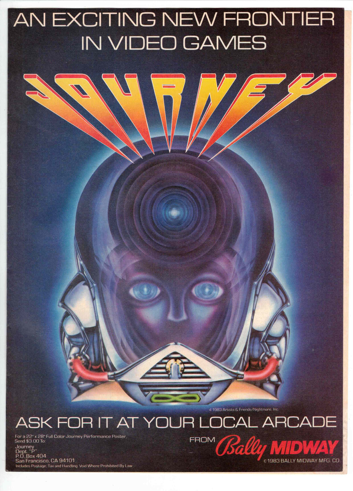Original Vintage 1983 Bally Midway Journey Coin Op Arcade video game print ad