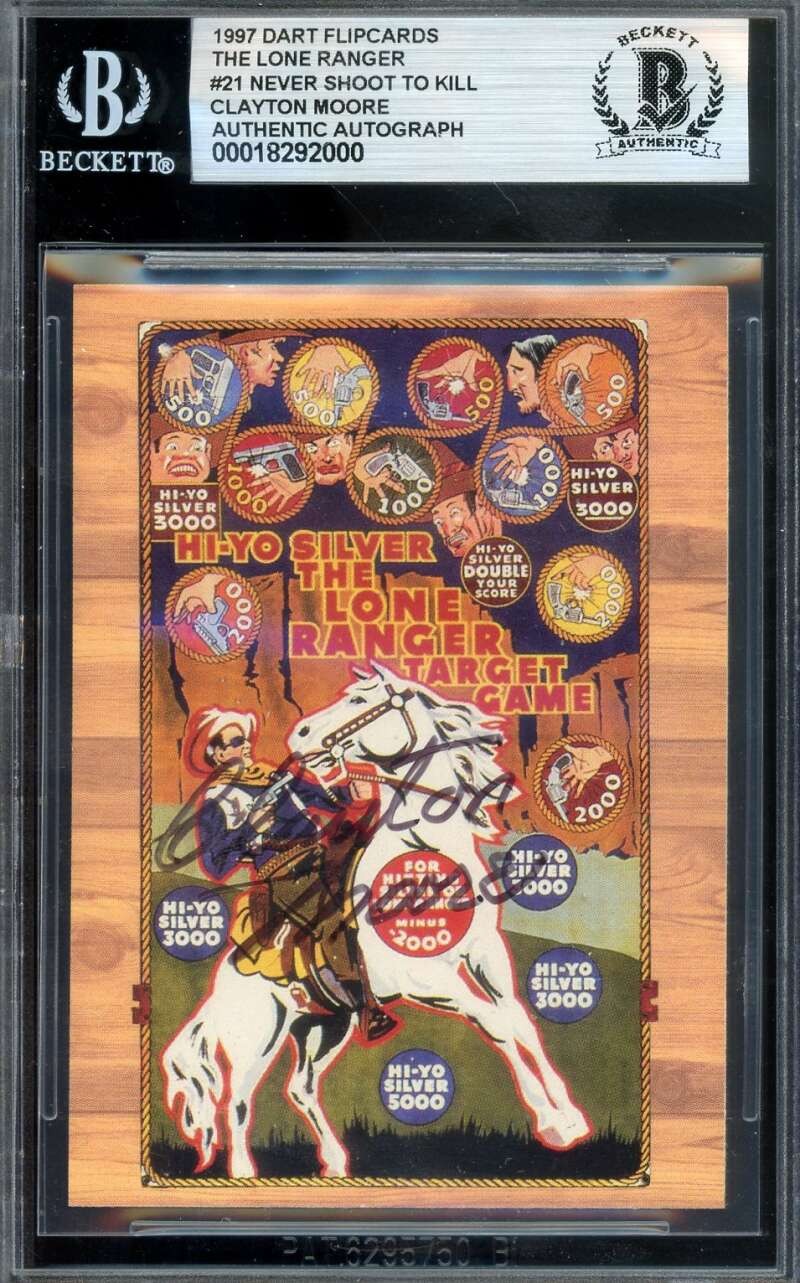Clayton Moore Beckett BAS Signed 1997 Dart Flip Cards Autographed Lone Ranger