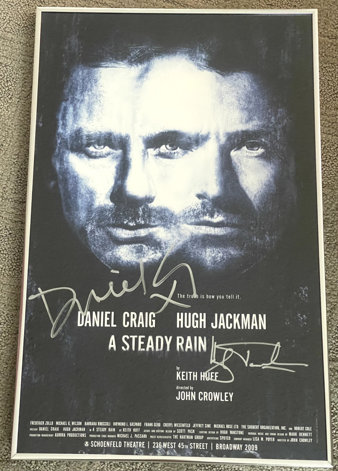 Signed Daniel Craig & Hugh Jackman – A STEADY RAIN – Framed Broadway Poster