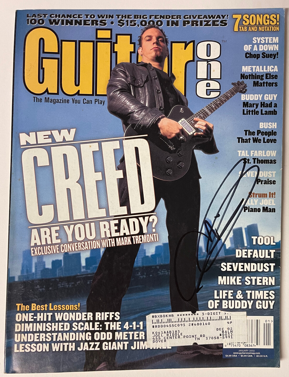 Mark Tremonti Creed Band signed January 2002 Guitar One Magazine- Beckett Rev