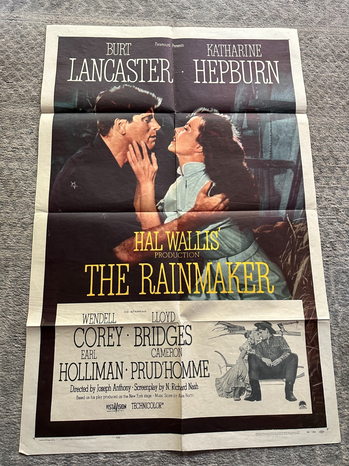 THE RAINMAKER (1956) poster one sheet Burt Lancaster / Katharine Hepburn