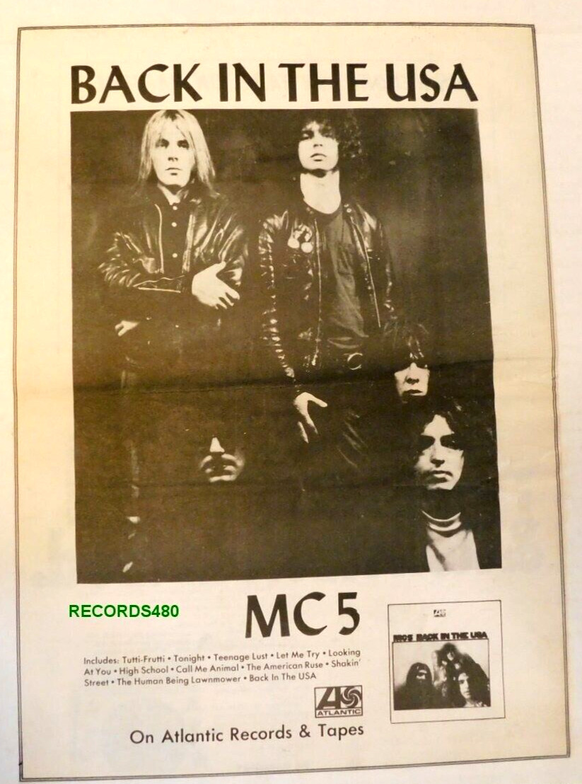 MC5 Back in the USA Original ad size 10 x 14 inches