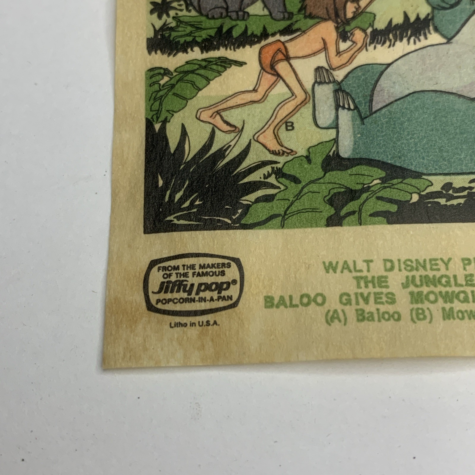 1960s JIFFY POP Popcorn Sticker Insert The Jungle Book #2 Baloo Mowgli Bagheera
