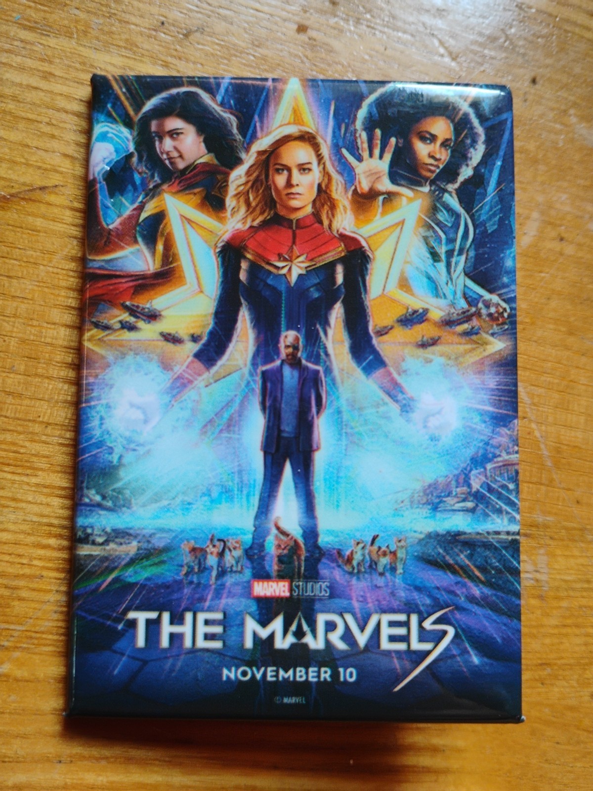 THE MARVELS PROMOTIONAL PIN BUTTON CAROL DANVERS MONICA RAMBEAU MS MARVEL DISNEY