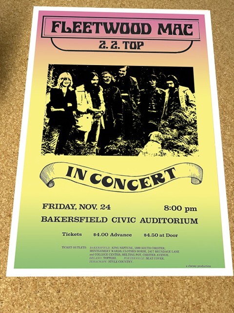 Fleetwood Mac ZZ Top Bakersfield CA 1972 Concert Poster 12″ x 18″