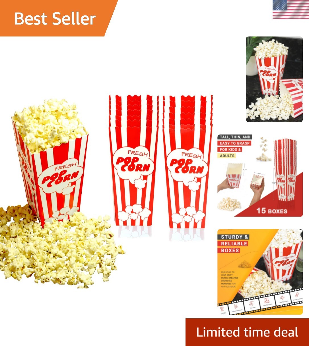 15 Movie Night Popcorn Paper Boxes Buckets 7.75 Inches Tall Large & Holds 46 …