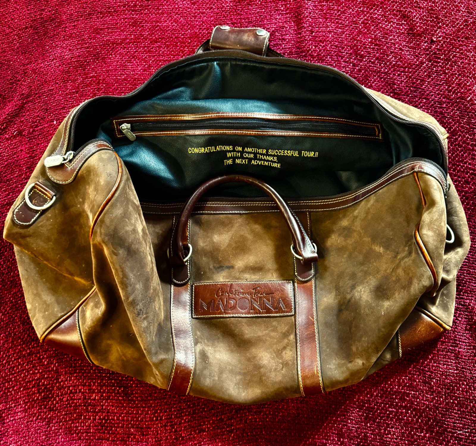 MADONNA CONFESSIONS TOUR BAG ROOTS CANADA PROMO CREW SET LEATHER SUEDE INSCRIBED