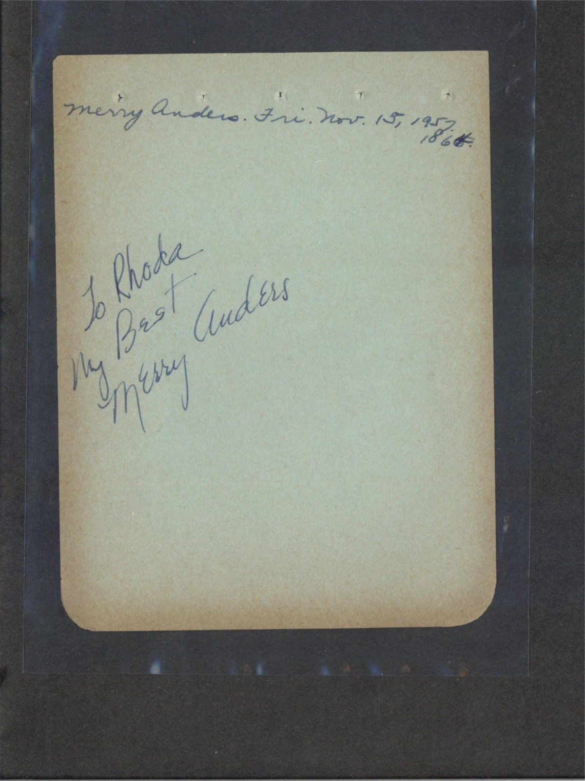 Merry Anders – Signed Autograph Book Page – How to Marry a Millionaire