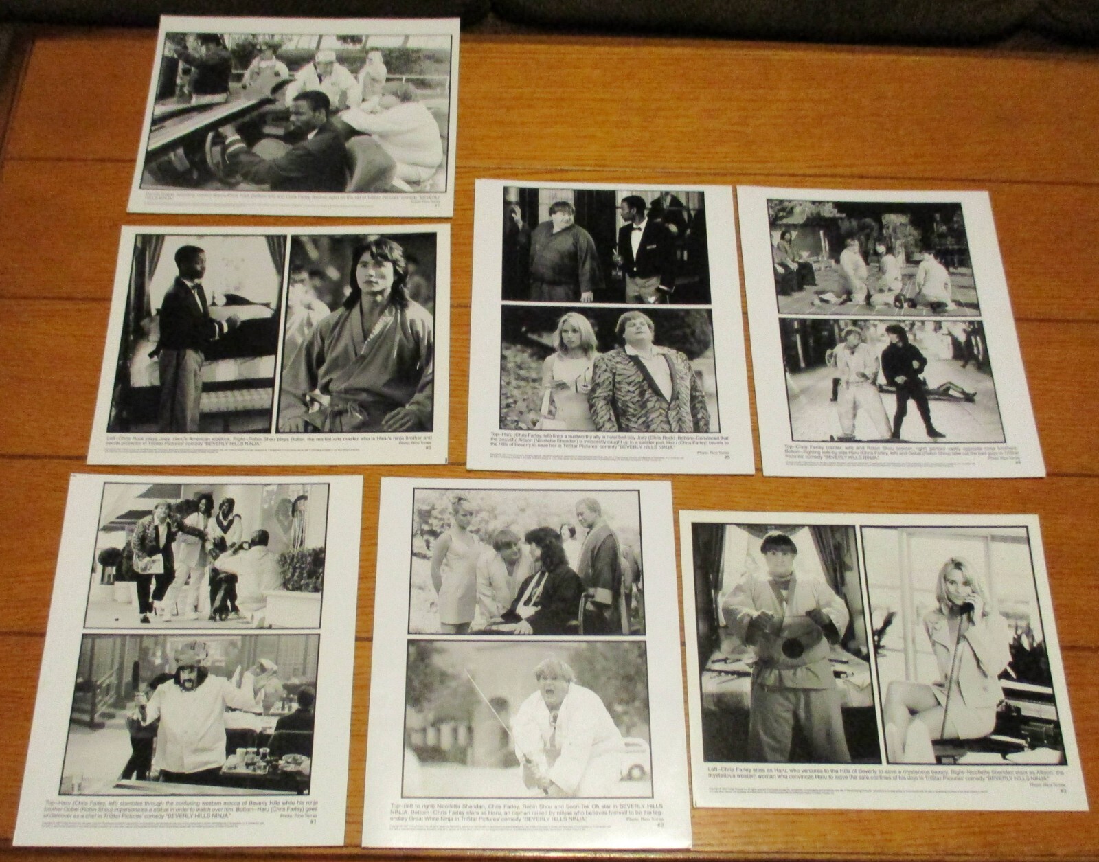 1997 Beverly Hills Ninja Press Photo Set (7) B&W 8″ X 10″ W/Chris Farley RARE!!