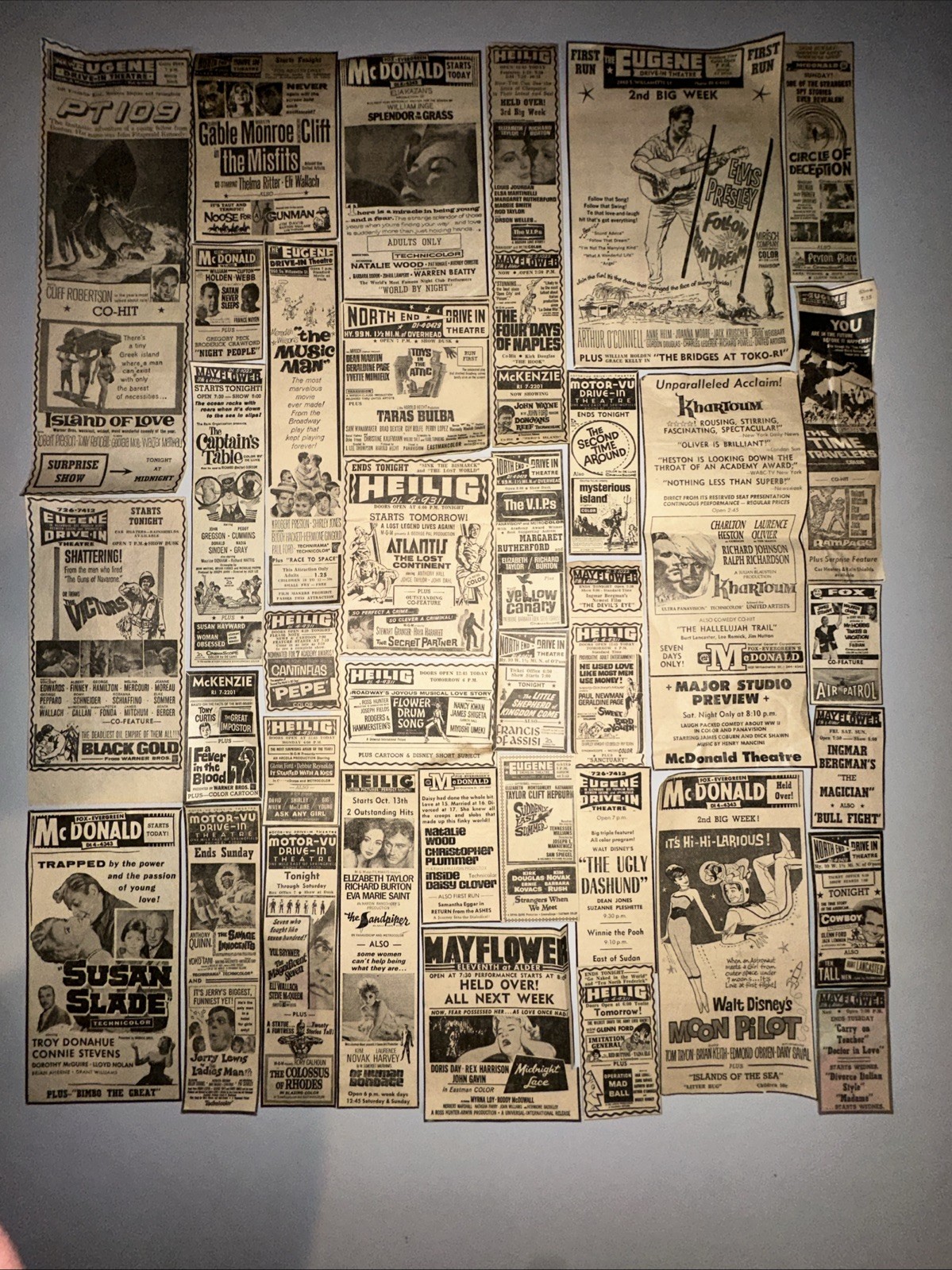 Vintage Movie Theater Drive In Film Newspaper Print Ads Clippings Cinema Eug OR