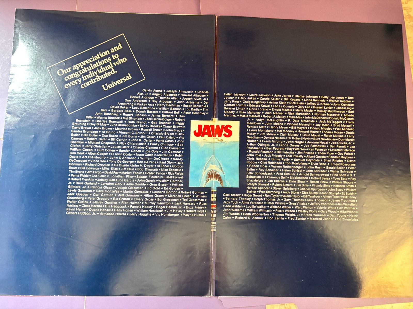 1975 JAWS Movie Fold Out Movie Promo Flyer ~ 32″ x 15″