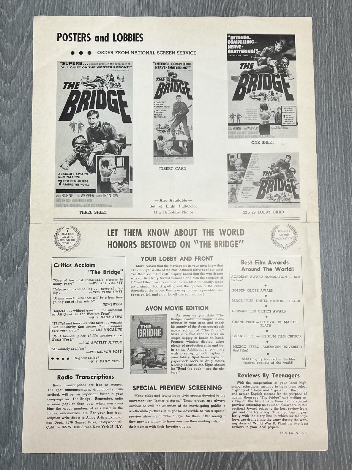 Vintage 1959 The Bridge Allied Artists Movie Pressbook Original War Film Art