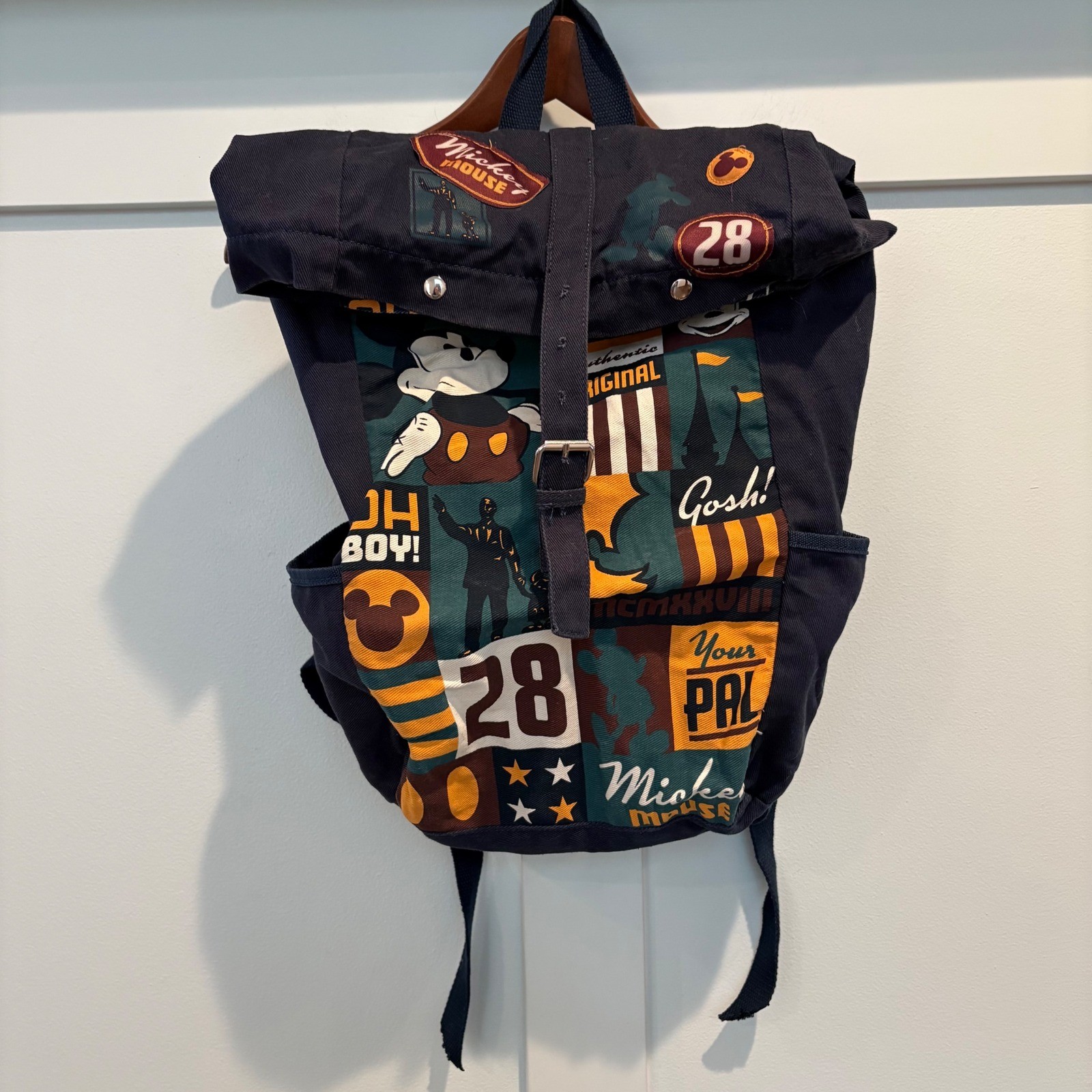 Disney Mickey Mouse Canvas Rucksack Backpack Navy Blue Graphic Collage Print